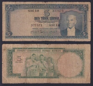 Billete Turquía 5 Lira L.1930 (1959) P.-155a MB/F - Imagen 1 de 1