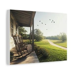 Front Porch Landscape Canvas Print, Farmhouse Decor, Aesthetic Wall Art - Picture 1 of 13