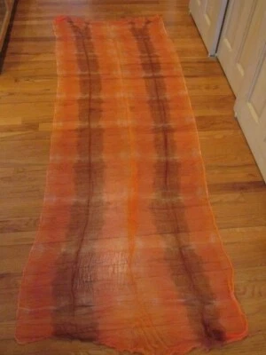 Hand Dyed Gauze Fabric Orange Brown Umber Sheer Light Weight  36 x 72"+ D9n - Image 1 of 4