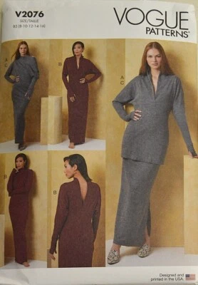 Vogue Pattern - V2076 - MISSES' KNIT DRESS AND TOP WORN FRONT AND BACK AND SKIRT - Image 1 of 2