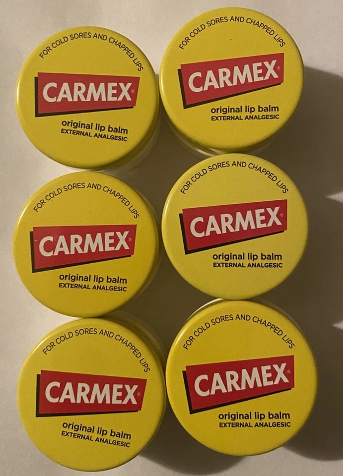 Lote de 6 frascos de bálsamo labial original Carmex Mois .25 OZ analgésico externo Foto 1 de 1