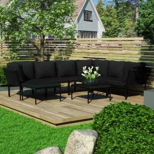 NNEVL 8 Piece Garden Lounge Set with Cushions Black PVC - Picture 1 of 11