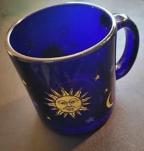 Vintage 90's Libbey Cobalt Blue Celestial Sun & Moon Mug FRIENDS USA RARE EX+ - Picture 1 of 7
