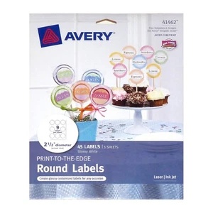Etiquetas redondas Avery Print to Edge blanco brillante 2,5 diámetros 45Pk - Imagen 1 de 2