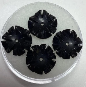 4 Pieces Vintage Carved Drilled Flowers Black Onyx 10mm #160 - Picture 1 of 5