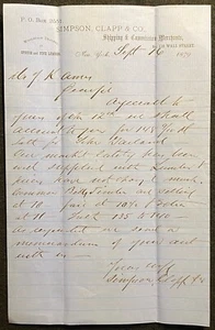 1879 *SIMPSON, CLAPP & COMPANY* (COMMISSION MERCHANTS) N.Y. {{BLUE}} LETTERHEAD! - Picture 1 of 12