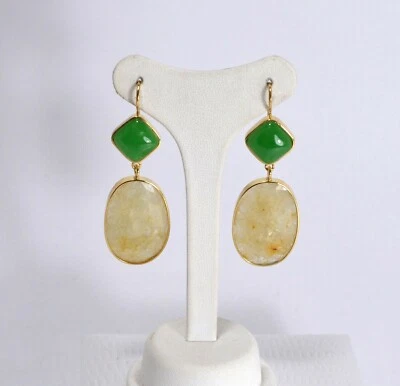 ORECCHINI  ARGENTO 925 DORATI CARRE  GIADA E RADICE DI CITRINO         AGHT 0575 - Immagine 1 di 3