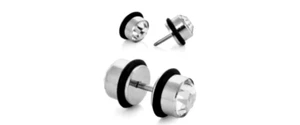 PAR DE PENDIENTES PIERCINGS DOBLE CIRCONITA IMITACIÓN 0G FALSO TAPÓN TRAMPOSO JOYERÍA CORPORAL HOMBRE - Imagen 1 de 3