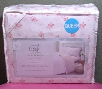 NUEVO Juego de sábanas The Farmhouse de Rachel Ashwell de 4 piezas Queen flores ramo rosas Foto 1 de 4