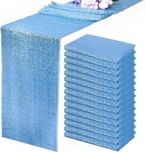 15 Pack Baby Blue Table Runner Sequin Table Runner Sparkly Metallic Sequin Runne - Picture 1 of 9