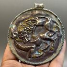 Very Old Ancient Greek Pure Silver 18k Gold Gilded Hunting Scene Amulet Pendant