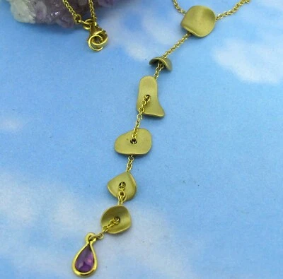 Collar Lariat Amatista Forma Pera Oro Amarillo 14k 16 pulgadas Foto 1 de 4