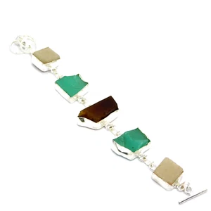 Pulsera de piedras preciosas topacio ahumado cuarzo áspero multi piedra 925 enchapada en plata 7" - Imagen 1 de 4