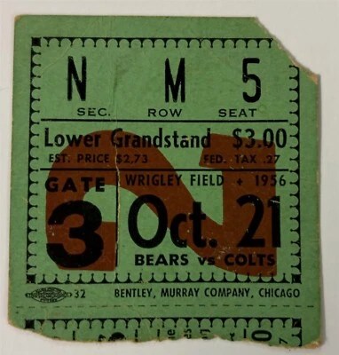 Baltimore Colts 1956 - Boleto de fútbol americano Bears - Primer touchdown de Johnny Unitas Foto 1 de 2