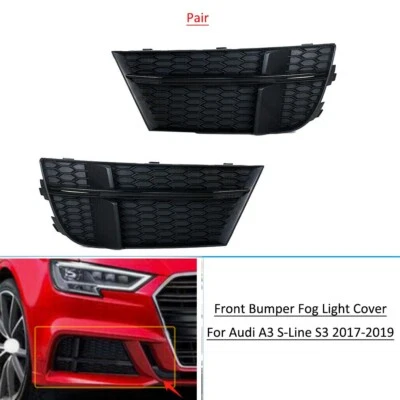 Front Bumper Fog Light Lamp Grille For Audi A3 S-Line S3 2017 2018 2019 Pair — 第 1/4 张图片