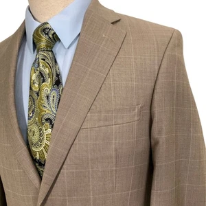 Lauren Ralph Lauren Blazer Men 38R Brown Plaid 2 Button Classic Wool Suit Jacket - Picture 1 of 11