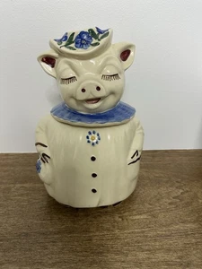 Shawnee Cookie Jar Winnie The Pig Blue USA Circa 1940s VTG READ - Picture 1 of 8