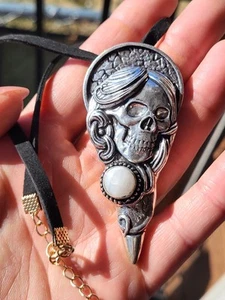 NWOT LARGE GOTHIC/PUNK/MACABRE 4" WNAT MOONSTONE SPIKE PENDANT CHOKER NECKLACE - Picture 1 of 7