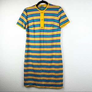 Vestido recto vintage Country Fair a rayas rosa azul amarillo años 70 talla 11 - Imagen 1 de 4