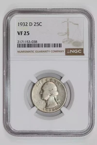 1932-D WASHINGTON QUARTER NGC VF25 - Picture 1 of 2