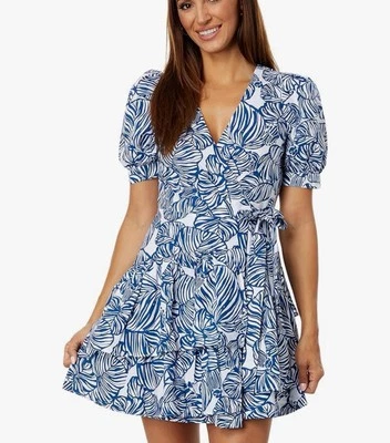 NWT Lilly Pulitzer Alexandria Elbow Sleeve Aegean Navy Beach Path Wrap Dress 12 - Image 1 of 4
