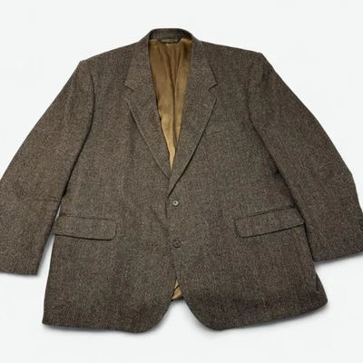Vintage Cricketeer Herringbone Tweed Blazer Sport Coat Mens 52R Brown Wool USA - Image 1 of 4