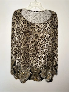Susan Graver Damen 2X Liquid Knit Animal Print Langarmshirt - makellos - Bild 1 von 11