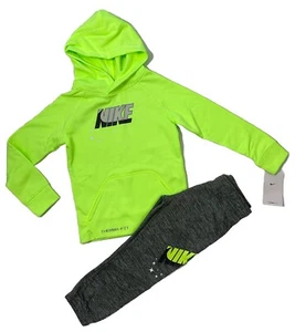 NIKE Boys Size 4 Therma Sweat Outfit Hoodie Jogger Green Grey JUST DO IT NWT - Picture 1 of 5