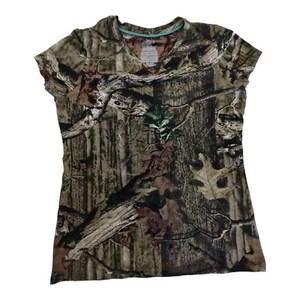 Mossy Oak Women's M Break Up Infinity Green Camouflage Juniors V Neck Shirt - Picture 1 of 3