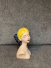 Chalkware Bust Beautiful Blonde Girl Shimmering Flowers