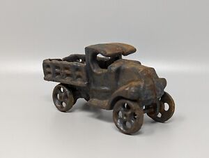 Vintage 1920s-30s Cast Iron C Cab Mack Bull Dog Stake Bed Truck Black 4.5"