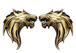 Pair 3D Quality Metal Wolf Head Badge Decals CAR Motorcycle Stickers - Bronze - Picture 1 of 3