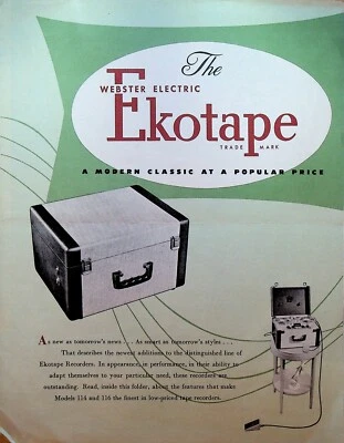 Grabadora de cinta electrónica eléctrica Webster modelos 114 116 folleto 1952 Foto 1 de 3