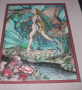 Original Artist Signed & Dated Fantasy Nude & Dragon Pen & Ink Framed Picture - Picture 1 of 5