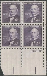 Plate Block of 4 stamps - Scott 1177 - 4 cent - Horace Greeley - 1961 - MNH - Picture 1 of 1