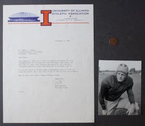 Entrenador de fútbol americano de la Universidad de Illinois Pete Elliott autografiado Rose Bowl letra- - Imagen 1 de 1