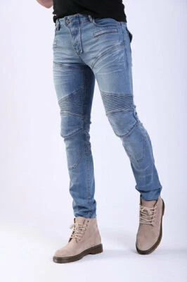 Men Motorbike Riding Jeans Stretch Cargo Denim Motorcycle Pants Armored Trousers - Image 1 of 4