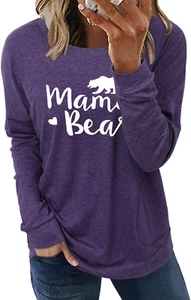 Womens Crewneck Sweatshirt Casual Loose Fitting Tops Long Sleeve T Shirt - Picture 1 of 12