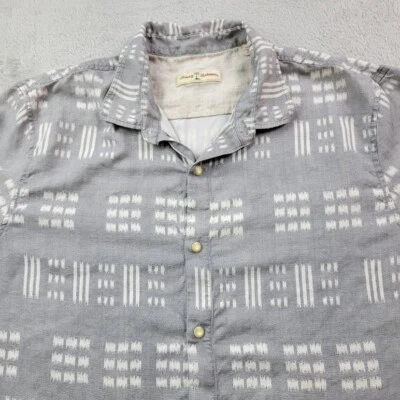 Tommy Bahama 衬衫男式 2XL 灰色白色纽扣夏威夷丝绸几何图案 — 第 1/4 张图片