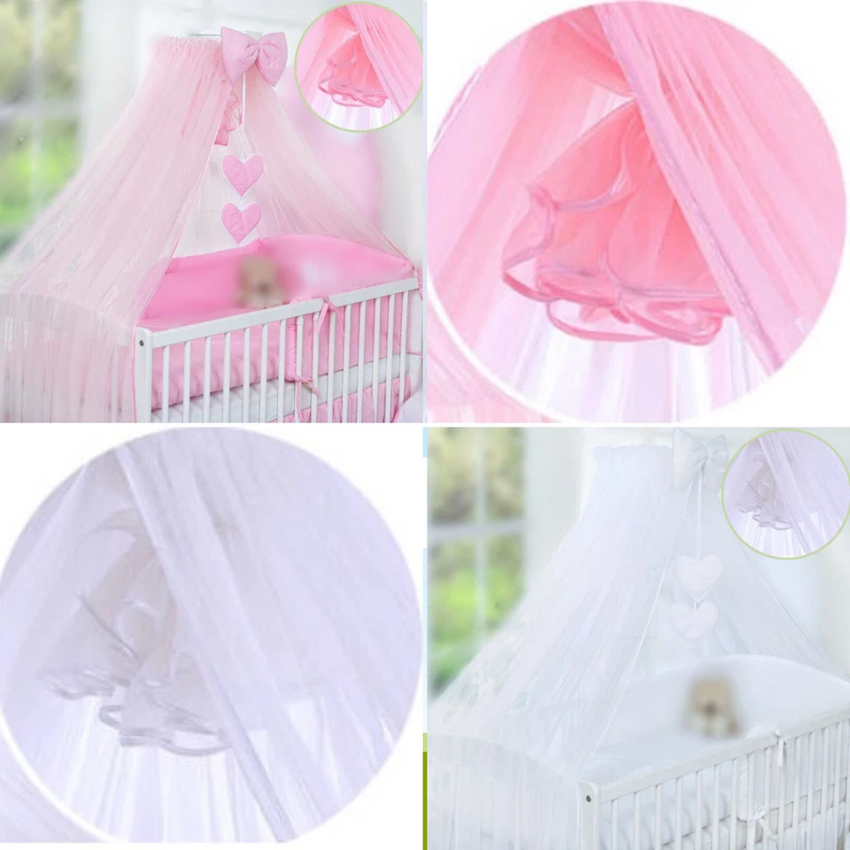 New Big Pink or White Baby Cot Mosquito Net / Drape / Canopy + Bow & Hearts ONLY - Image 1 of 1
