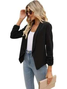 Chic New Woman Casual Black Open Front Blazer Draped Lapel Style, 3/4 Sleeve Sm. - Picture 1 of 7