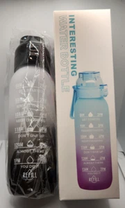 Flavored 34oz Water Bottle Black/White Gradient Interesting Water Bottle - Picture 1 of 1