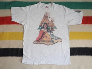 VTG 90s Fruit Loom Indigenous Native Plains Wolf Gray USA Tee T-Shirt Mens L - Picture 1 of 7