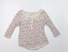 H&M Womens White Floral Cotton Basic Blouse Size S Round Neck