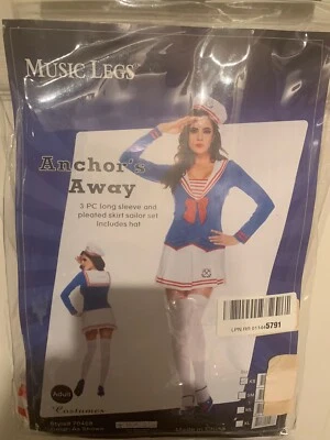Nuevo Disfraz de Marinero Sexy Piernas Música Anclas Lejos Adulto Talla XS Azul Marino y Blanco Foto 1 de 4