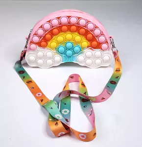 Silicone Pop-it Shoulder Bag Rainbow Fidget Sensory Toy 5.5"x8" - Picture 1 of 11
