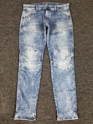 Jeans masculino G Star 34x32 azul 5620 3D magro desbotado elástico joelho desgastado denim - Imagem 1 de 4