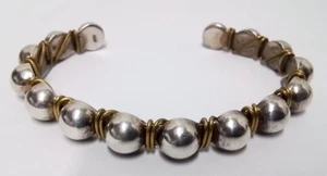 925 Sterling Silver Brass Wire Wrapped Beaded Ball Cuff Bracelet 20.5 Grams - Picture 1 of 5