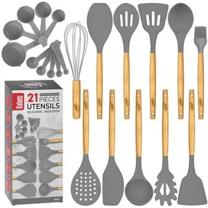 Kitchen Utensils Set, 21 Wood and Silicone Cooking Utensil Set, Non-Stick and... - Picture 1 of 7