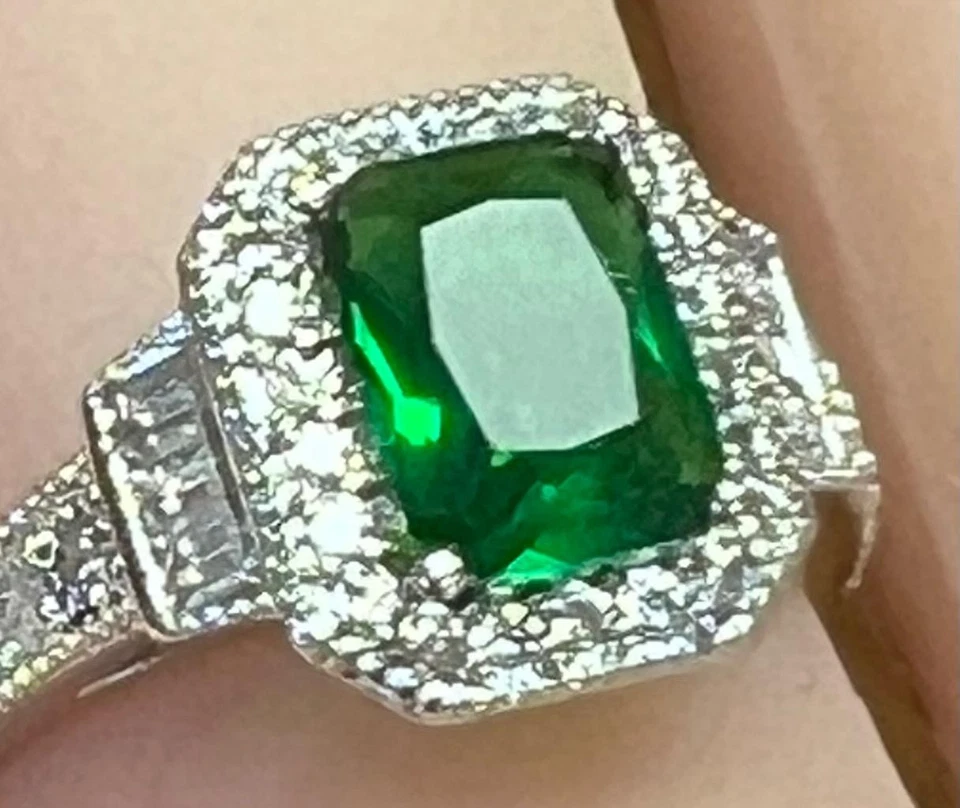 Anel de diamante turmalina genuíno ouro 14K sólido 925 verde esmeralda REAL tamanho 9 - Imagem 1 de 4